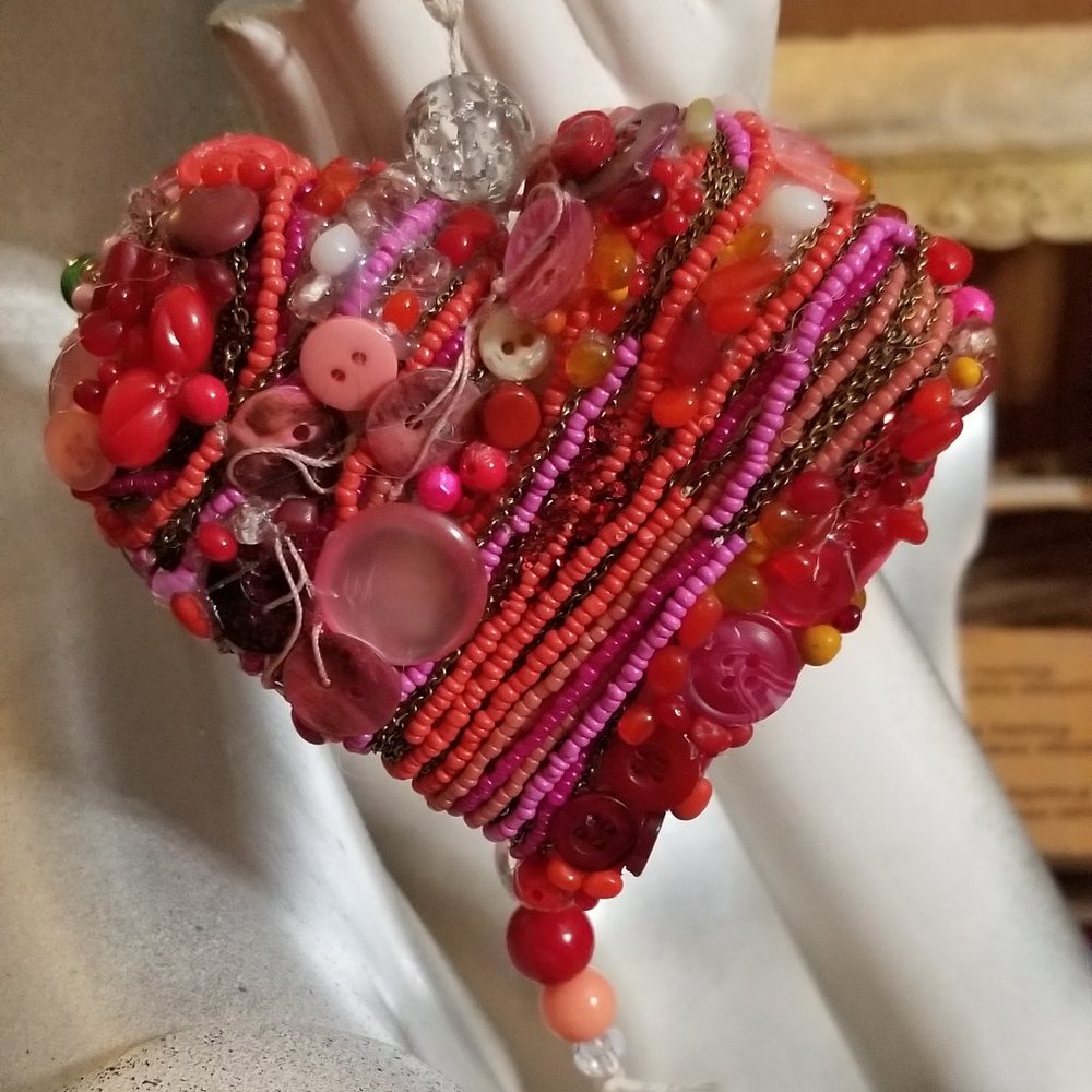 Red Heart OOAK Artisan Boho Ornament